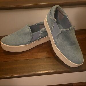 Vince Warren Denim Fray Platform Slip on Sneakers